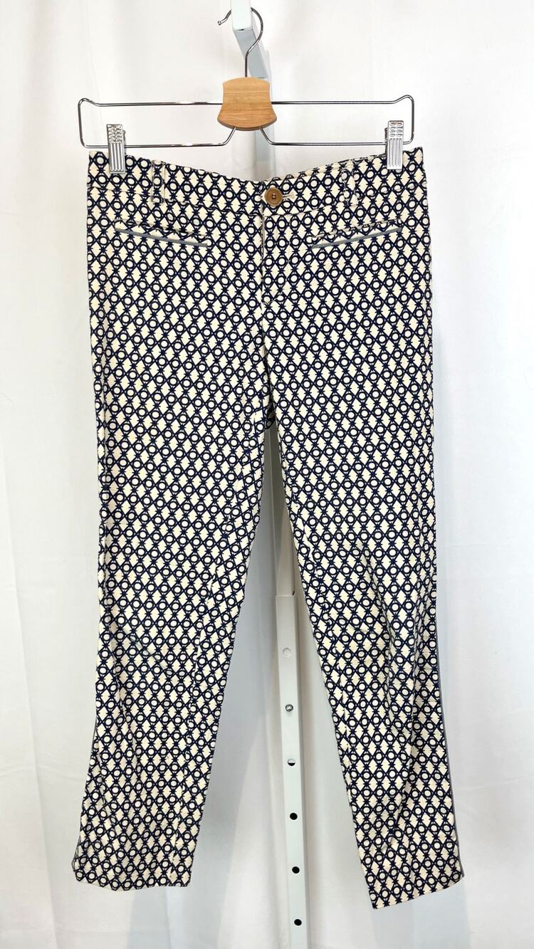 CARTONNIER Size 0 Anthropologie Flat Front Ankle Pants Geometric Beige Navy Blue